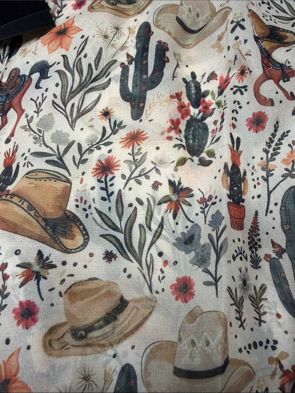 NWT Western Chiffon Desert Print Button-Down Shirt Beige Cactus Pattern - Picture 4 of 5